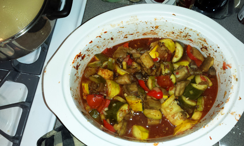 The veggies will release their juices and reduce to about half the original size.