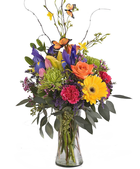 Pretty Bouquet of Mixed Flowers in a glass vase