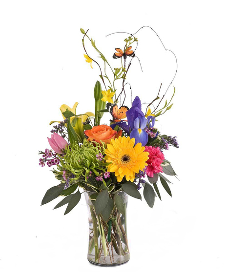 Pretty Bouquet of Mixed Flowers in a glass vase