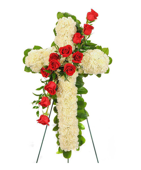 Roses & Carnations Easel Cross Display